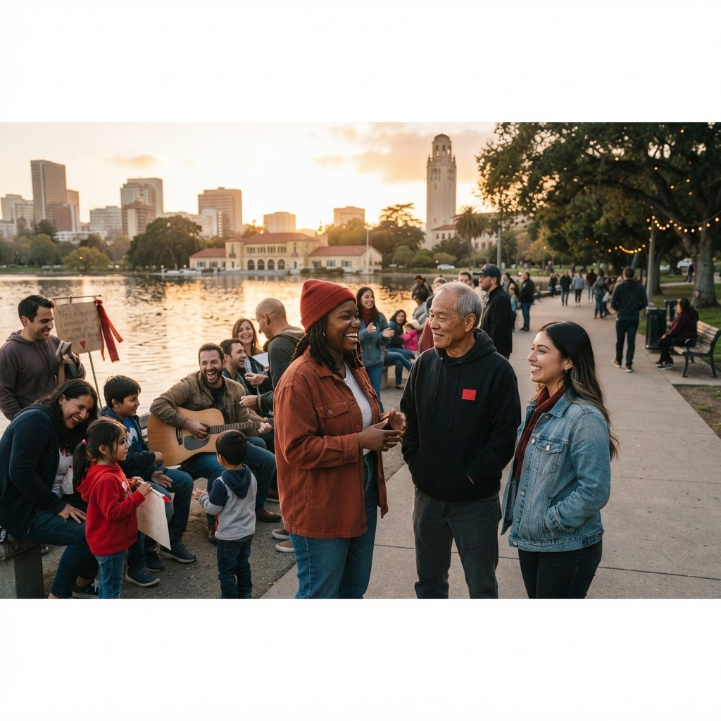 Oakland community members gathering together outdoors